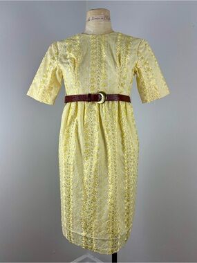 Vintage 1960s Yellow Eyelet Dress